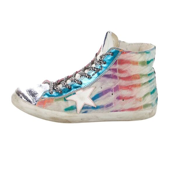 Golden Goose Pink Tye Die Ponyhair High Top Sneakers EU 41/ US 11 Pride - Picture 11 of 13